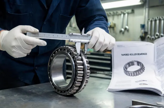 Technician checking bearing raceway
